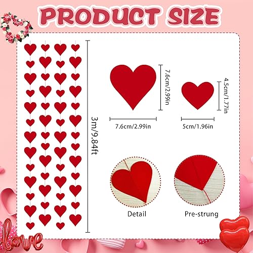 Lot de 4 guirlandes de cœurs en papier à suspendre pour Saint-Valentin, anniversaire, fête prénuptiale, mariage, fiançailles, anniversaire de mariage (rose) - Nail Gallerys