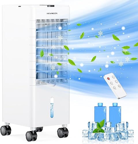 HONMICON Climatiseur Mobile 3 en 1, Refroidisseur d'air, 3 Modes et 3 Vitesses, 1-12H Minuterie, Réservoir de 4,5 L, Oscillation, Télécommande, Refroidissement Rapide, Portable, Silencieux - Nail Gallerys