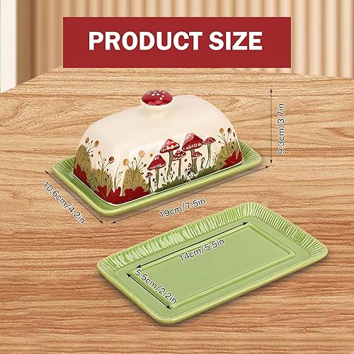 Beurrier Ceramique, Adorable Beurrier Porcelaine, Motifs Champignons Colorés, Pour 250g Beurre, Adapté pour décorer la cuisine et machine - lavable - Nail Gallerys