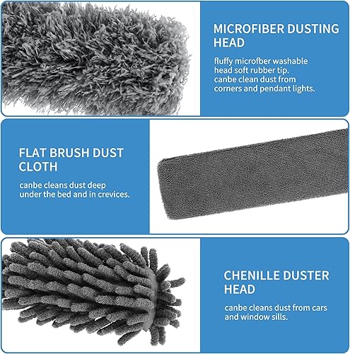 6 Pcs Plumeau Telescopique, Longueur télescopique jusqu'à 245 cm, Plumeau Poussiere Telescopique, Balai Toile d'Araignée, Tête de Loup Lavable, adapté au Nettoyage des plafonds, Ventilateurs Plafond - Nail Gallerys