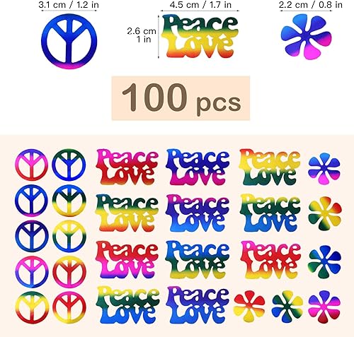 BETESSIN 100Pcs Confettis Table Rétro Motif Peace Love Signe de Paix Fleurs de Marguerite Décoration Table Hippie Groovy des Années 60 70 - Nail Gallerys