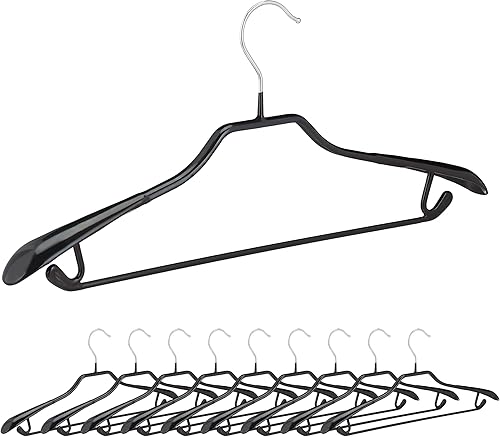 Relaxdays Cintres pour costumes revêtement antidérapant noir métal lot de 10, noir,45 x 22,5 x 3 cm - Nail Gallerys