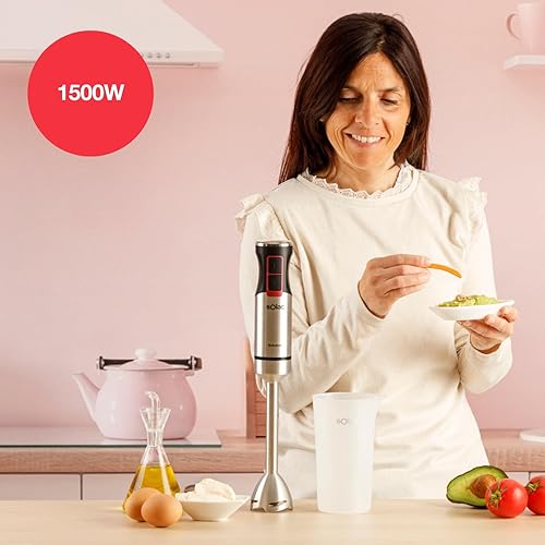Solac Solution - Mixeur plongeant 1503 | 1500W | 4 lames inox | Fouet inox | Turbo | Ergonomique | Anti-éclaboussures | Amovible | Lave-vaisselle | Verre doseur inclus - Nail Gallerys
