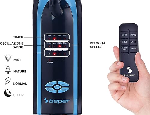 BEPER VE.502 Ventilateur Brumisateur avec Minuterie - Brumisateur Ventilateur Terrasse, 3 Vitesses et 3 Modes de Ventilation - Nail Gallerys