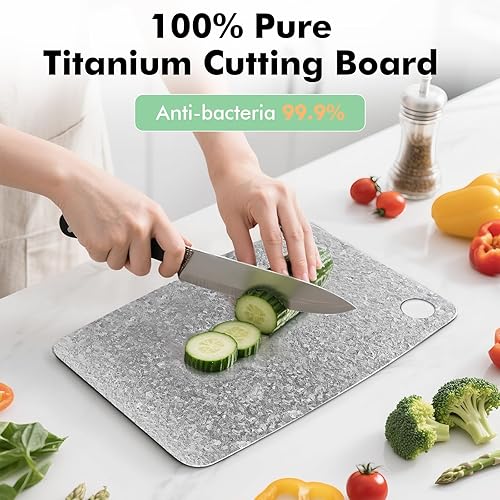 Planche à découper 100 % titane pur – Planche à découper antibactérienne certifiée EPA, planche à découper double face en titane pur pour cuisine et cuisine extérieure (30,5 x 20,3 cm) - Nail Gallerys