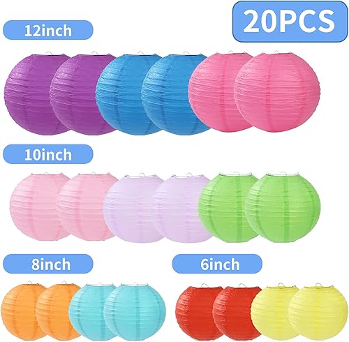 20 pièces Lanternes Papie,Lampion Papier,Rondes Lanterne Papier,10 Couleurs et 4 Tailles,adaptées à la Décoration extérieure, aux Mariages, Anniversaires, Fêtes et événements de Noël - Nail Gallerys