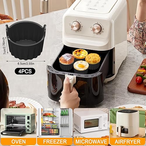 PIWOSGOL Moule Silicone Air Fryer, 4 Pièces Plat Pour Friteuse Sans Huile Moule Pour Gâteau Au Four Moule à Tarte Aux Oeufs, Moule Air Fryer RéUtilisable Plat pour Air Fryer, Air friteuse Accessoires - Nail Gallerys