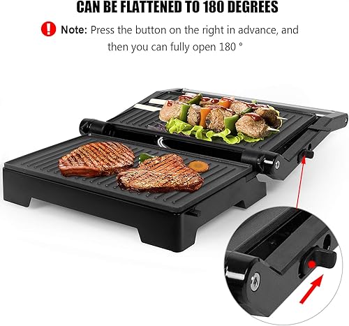 Gotoll Grill Électrique de Table Presse à Panini Appareil Croque Monsieur Toaster Sandwich Plancha Viande Anti-adhésives, Ouverture à 180º - Nail Gallerys