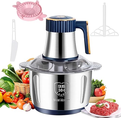 Hachoir Électrique Avec Bol Acier Inox 5L, Hachoir à Viande 500W Avec 5 Lames En Inox,Robot Mixeur Petit Avec 3 Niveaux De Vitesse,Pour Hacher Viande, Oignon,Oeufs, Jus D'orange, Pâte (B) - Nail Gallerys