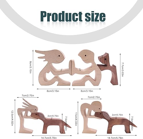 cersaty 3 Paires Statue en Bois Faite à la Main en Forme de Chiot Sculpté, pour la Maison, Le Bureau, Le Salon, Les Amoureux des Chiens(Garçons,Filles et Chiots) - Nail Gallerys