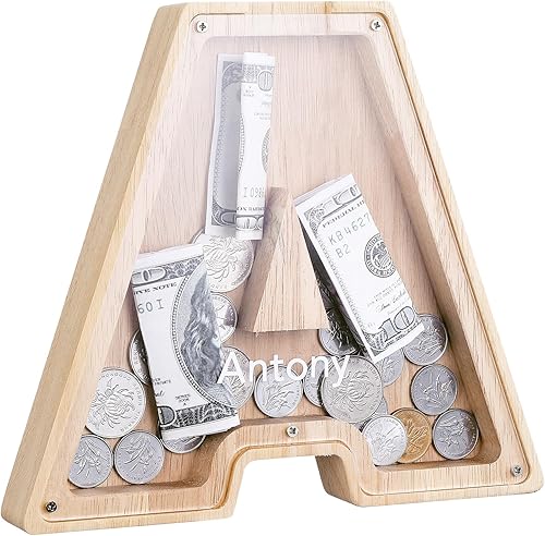 Kinsinder Tirelire en Bois en Forme de Lettre, Alphabet Tirelire Créative, Grand Lettre Tirelire Cochon Personnalisée pour Enfants, Cadeaux de Festivals, Décoration Intérieure, Souvenir (M) - Nail Gallerys