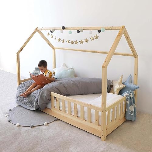 WEB2O Lit cabane pour Enfant en Bois Naturel 90x190 cm - Nail Gallerys