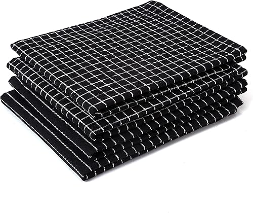Encasa Lot de 4 torchons de Cuisine en Coton très absorbants pour Le Nettoyage, séchage Rapide des Assiettes et Verres XL, 45,7 x 71,1 cm, Noir Boucher - Nail Gallerys