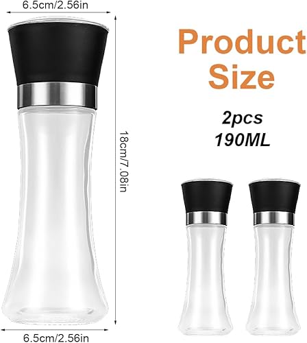 2 Pièces 190 ML Moulin Poivre et Sel, épaisseur Réglable Moulin Epices, Verre Transparent et Acier Inoxydable à Poivre Manuel, Convient pour épices, Sel et Chili - Nail Gallerys