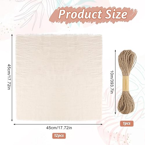 12 Pcs Serviette de Table, 45x45cm Serviettes de Table en Tissu avec Franges, Douce Serviette de Table Coton, Serviettes de Table en Lin avec 10m Ficelle pour Mariages, Fêtes, Anniversaire - Nail Gallerys