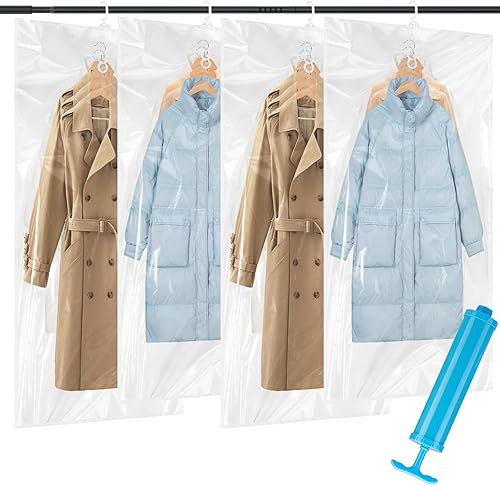 4 Pièces Sac de Rangement sous Vide, Housse de Vetement, Transparent Réutilisable Housses de Rangement sous Vide avec Pompe à Main, 2PCS 70×110 cm, 2PCS 70×130 cm, pour Vestes, Manteaux - Nail Gallerys