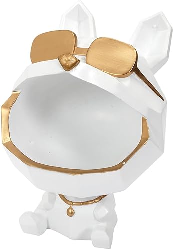 PZL CONCEPT Sculpture Vide-Poche Bulldog Blanc avec Lunettes Dorées | Statue de Chien Décorative 23 cm en Résine | Organisateur Pratique pour Clés et Petits Objets | Chic - Moderne - Nail Gallerys