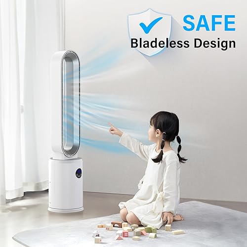 YAZEKY Ventilateur Colonne Sans Pale,24 Vitesses Ventilateur Tour Silencieux,Ventilateur de Sol Oscillant à 60,Écran LED,Minuterie De 12 Heures, Ventilateur Sur Pied Pour Chambre à Coucher (Silver) - Nail Gallerys