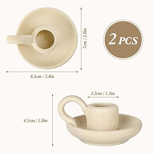 Grünara Set de 2 Bougeoirs, Bougeoirs pour Bougies Tige en Céramique, Chandeliers - Idéal pour Décoration de Chambre, Salon & Table, Bougeoir - Beige - Nail Gallerys
