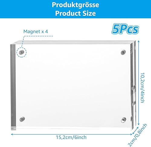 Oungy Lot de 5 cadres photo en acrylique - Double face - 10 x 15 cm - Magnétique - Transparent - Sans cadre - Magnétique - En format portrait ou paysage - Pour photos, collage - Nail Gallerys