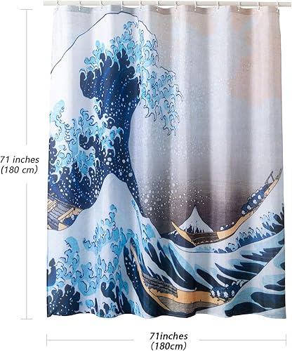 LIGICKY Rideau de douche de style japonais pour salle de bain Ukiyoe Hokusai La Grande Vague Off Kanagawa Rideau de bain en tissu durable pour la décoration de la maison, 180 x 180 cm - Nail Gallerys