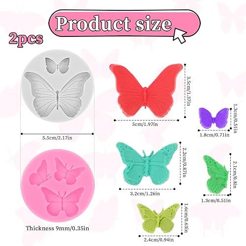 Lot de 2 moules en silicone 3D en forme de papillon - Moule à chocolat en résine époxy pour desserts, sucre, argile polymère - Style 2 - Nail Gallerys