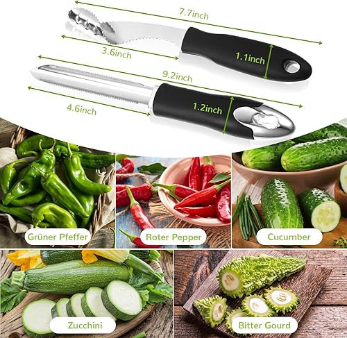 SUWIWKKOA Lot de 2 vide-poivrons en acier inoxydable avec lame dentelée et poignée en caoutchouc pour jalapenos, piments, poivrons, courgettes, concombres - Nail Gallerys