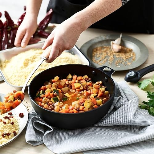 DE BUYER - Sauteuse bombée antiadhésive CHOC INTENSE TWISTY amovible en aluminium - Diamètre 28 cm -, Gris - Nail Gallerys