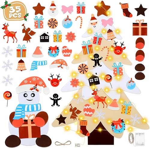 GEEKEO Sapin de Noël en Feutrine pour Enfant,DIY Sapin de Noël Montessori Lumineux Ornements pour Sapin Feutrine a Decorer Décoration Murales Porte,Cadeaux de Noël Pour Enfants (Rouge+Vert) - Nail Gallerys