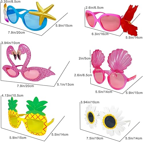 Luau – Lot de 6 lunettes de soleil hawaïennes amusantes, accessoires de fête tropicale, accessoires de fête amusants pour enfants et adultes, cadeaux de fête sur le thème de la plage - Nail Gallerys