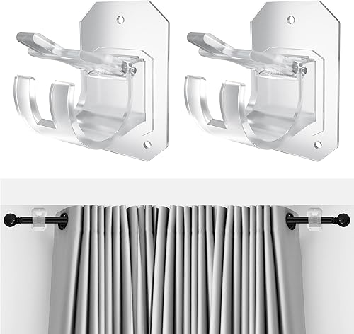 Lot de 2 supports de tringle à rideaux améliorés sans perçage - Supports de tringle à rideaux réglables pour tringles de moins de 4 cm de diamètre - Transparents - Nail Gallerys