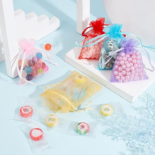 Lot de 100 sacs rectangulaires en organza Pandahall, pochettes cadeau, pour bijoux, avec des rubans, pour mariage, 7 x 9 cm - Nail Gallerys