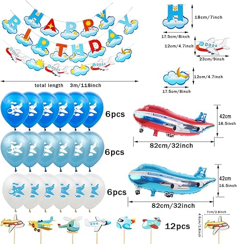 Decoration Anniversaire Garcon Avion,Décorations D'anniversaire D'avion,Ensemble de décoration de fête en forme d'avion pour Nuage Avion Thème Fête D'anniversaire Décorations Fournitures - Nail Gallerys