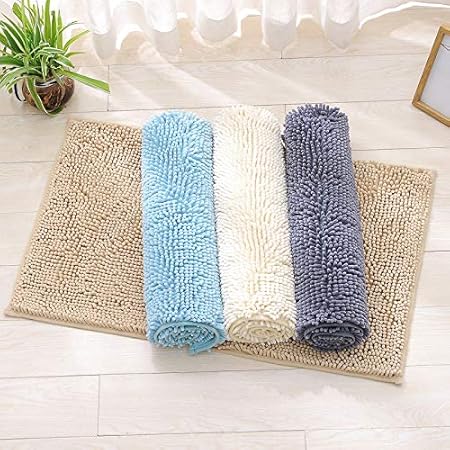 Surwin Luxueuse Tapis de Bain Antidérapant Chenille, Tapis Salle de Bain Absorbant en Microfibre Chenille, Doux et Confortable Lavable pour Douche, Baignoire (Beige,40x60cm) - Nail Gallerys
