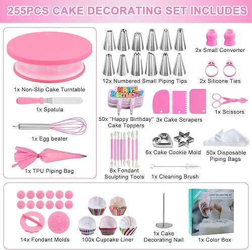 Qingning Kit de Patisserie Professionnel-255pcs, Kits de Décoration de Gâteaux, Ustensiles à Pâtisserie Inclure Plateau Tournant pour Gâteau, Poche a Douille, Kit à Pâtisserie Accessoire (Violet) - Nail Gallerys