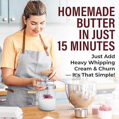 Dazey Butter Baratte à beurre à manivelle - Beurrier manuel - Pagaies de beurre en bois de hêtre incluses - Créez un délicieux beurre maison avec votre propre barattoir à beurre Dazey à manivelle - Nail Gallerys