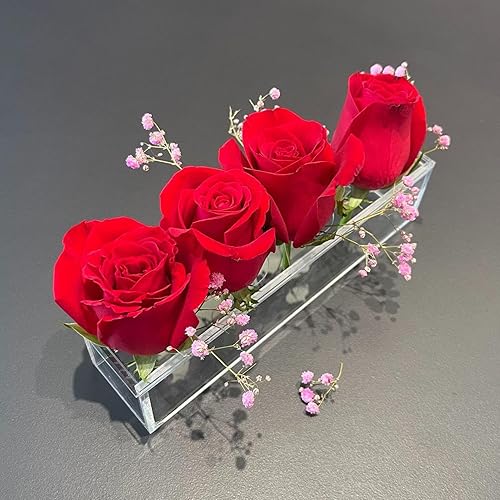 Vase à fleurs rectangulaire en acrylique - Arrangement floral moderne pour la décoration intérieure - Vase à fleurs en acrylique transparent comme centre de table à manger - Vases rectangulaires bas - Nail Gallerys