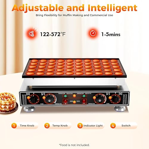 JJsdwin Machine à pancakes à 50 trous avec fouet, 4 éponges de nettoyage et 2 brosses, machine à crêpes à muffins pour cuisine et restaurant, 50-300 °C - Nail Gallerys