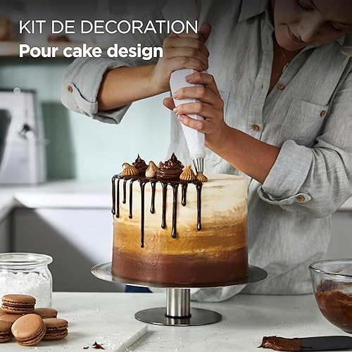 Kenwood KWSD100 Decorating Set de Pâtisserie, Plateau à Gâteaux en acier inoxydable, spatules, sac à douille et manchon de décoration en acier inoxydable, Argenté - Nail Gallerys