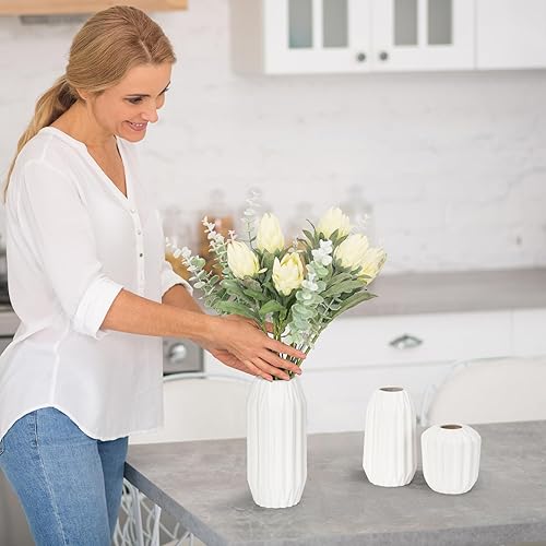 Cinnani Vase Jeu de 3, Set de Vases en Céramique Blanche - Nail Gallerys