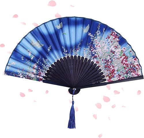 Alaoo Éventails Pliants,Éventails à Main Pliables pour Femme avec Frange en Soie,Japonais Vintage Pliable pour Cadeaux d'anniversaire, Danse, Cosplay, Fête de Mariage, Décoration,Violet Frange - Nail Gallerys
