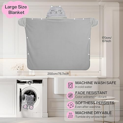 ZQEJEFD Couverture à Capuche, Plaids a Manches Polaire, Couverture avec Manches et Capuche pour Adulte,Douce Chaud Couverture Portable,Plaids Douillette TV pour Femme Cadeau,170x200CM, Chinchilla Gris - Nail Gallerys