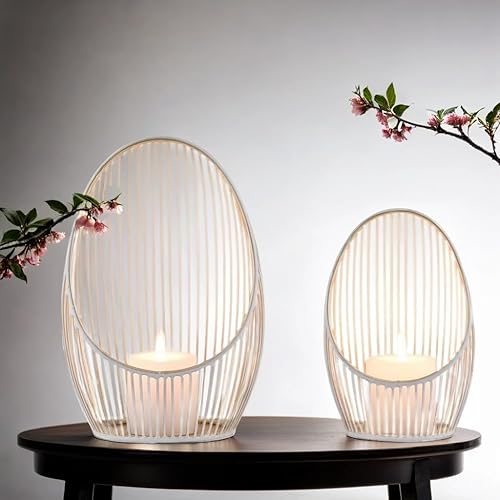 Marrakech Lot de 2 photophores décoratifs bohème esthétiques en fil métallique 28 et 23 cm Grand noir et doré | Photophore palmiers comme décoration de jardin, salon, table | Bougeoir exquis - Nail Gallerys