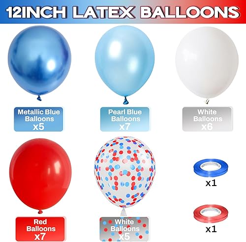 Ballons à l'hélium en latex pour jubilé de platine royal, patriotique, baseball, anniversaire, fête prénatale, remise de diplôme - 30,5 cm - rouge, blanc, bleu métallisé nacré - Nail Gallerys