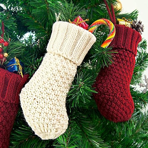 Haloppe Lot de 4/6 chaussettes de Noël tricotées avec corde de suspension, décorations festives de vacances pour manteau d'arbre beige lourd 4 pièces - Nail Gallerys