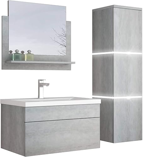 HOME DELUXE - Ensemble de meubles de salle de bain - WANGEROOGE Gris - Grand - comprenant lavabo et accessoires complets - Largeur du lavabo : 60 cm | Ensemble de meubles de salle de bain, meuble de - Nail Gallerys