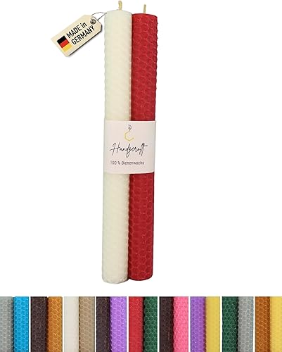 Wachsmann Lot de 2 bougies en cire d'abeille roulées à la main, 100 % cire d'abeille, dans de nombreuses couleurs, fabriquées en Allemagne - Nail Gallerys