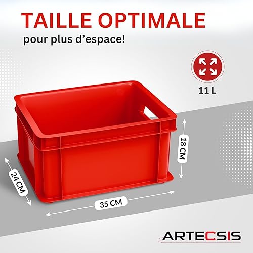 ARTECSIS Lot de 5x Mini caisse rangement plastique / 11L, 35x24x18cm, Rouge - Nail Gallerys