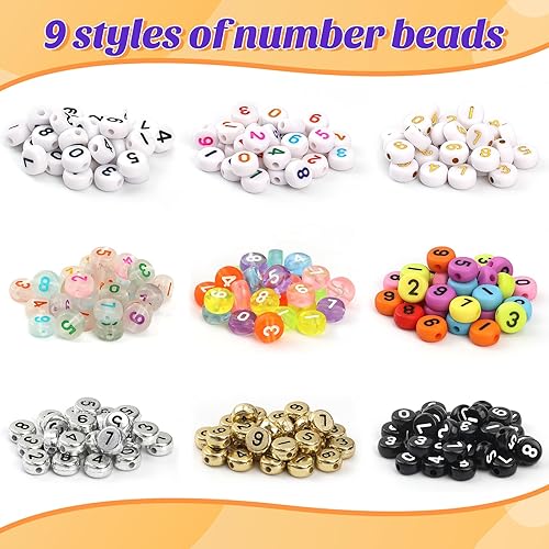Lot de 900 perles en forme de chiffres pour bracelets, 9 couleurs, chiffres de 0 à 9, fabrication de bijoux, bracelets, colliers, porte-clés, loisirs créatifs, 7 x 4 mm (9 couleurs) - Nail Gallerys