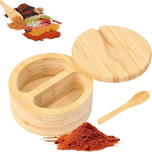 Boîte à sel, Boîte à sel double avec couvercle magnétique et 1 petite cuillère à bois, Boîte à sel pour les épices de cuisine, les épices, les herbes, le poivre ou les petites choses - Nail Gallerys
